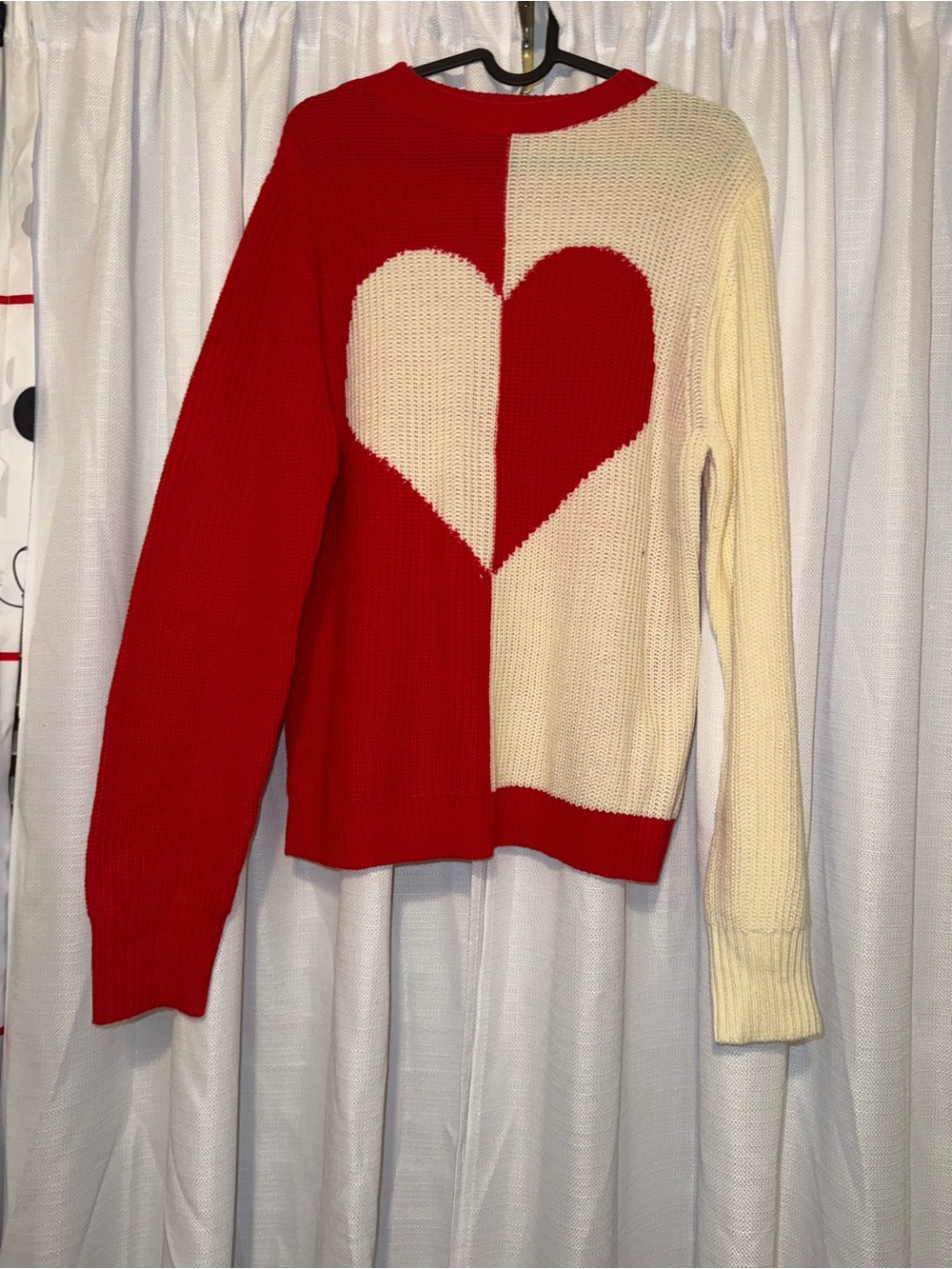 Red and Cream Heart Knit Sweater - Women's Sweater